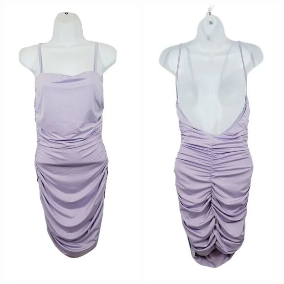 NEW Revamped Lilac Purple Ruched Low Back Mini Dress Size Small - Picture 10 of 10